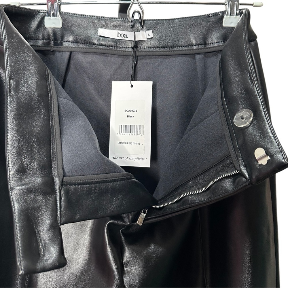 BOA | Black Faux Leather Wide Leg Trousers | Size L | NWT - Picture 4 of 5